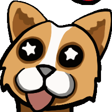 A corgi emote with rainbow colored glasses falling onto the snout.